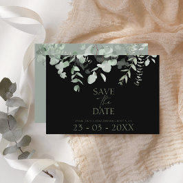 Boho Greenery Black Eucalyptus Boda tarjeta de fec