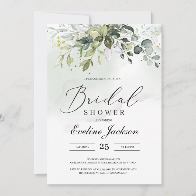 Boho Greenery Eucalyptus Bridal Shower Invitación (Anverso)
