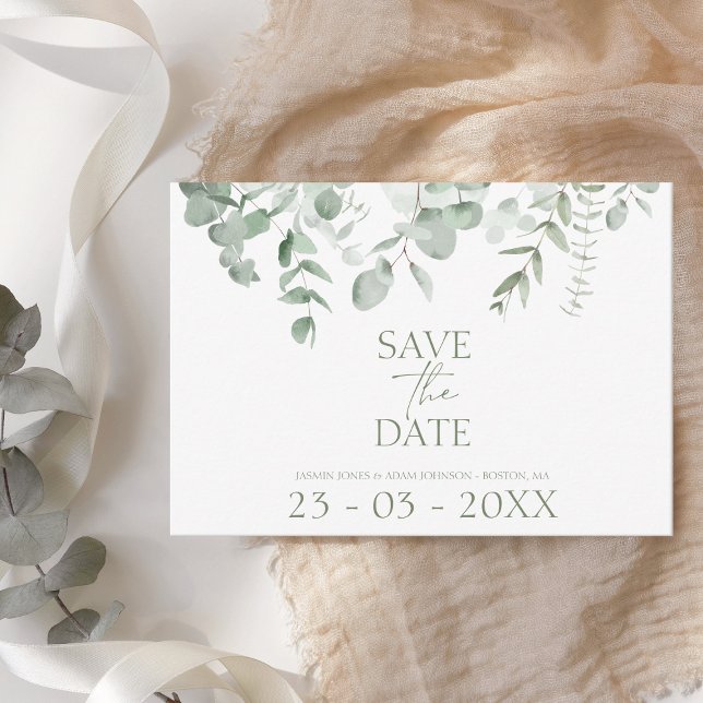 Boho Greenery Eucalyptus Wedding Save the Date (Subido por el creador)