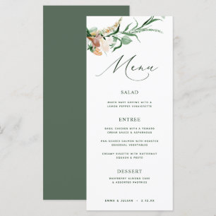 Boho Greenery Menú Boda Verde Neutral