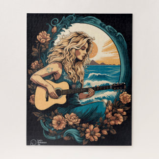 Boho Guitar beach chica Puzzle