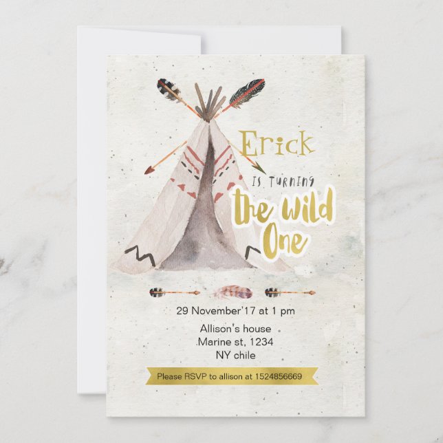 Boho La Vieja Invitación De Un Primer Cumpleaños (Anverso)
