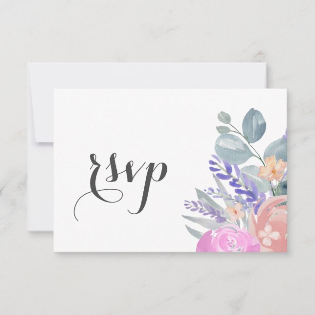 Boho Lavanda Floral y Eucalipto RSVP de Boda (Anverso)