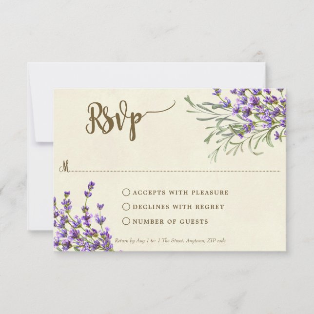 boho lavender boda ducha de novia tarjeta rsvp (Anverso)
