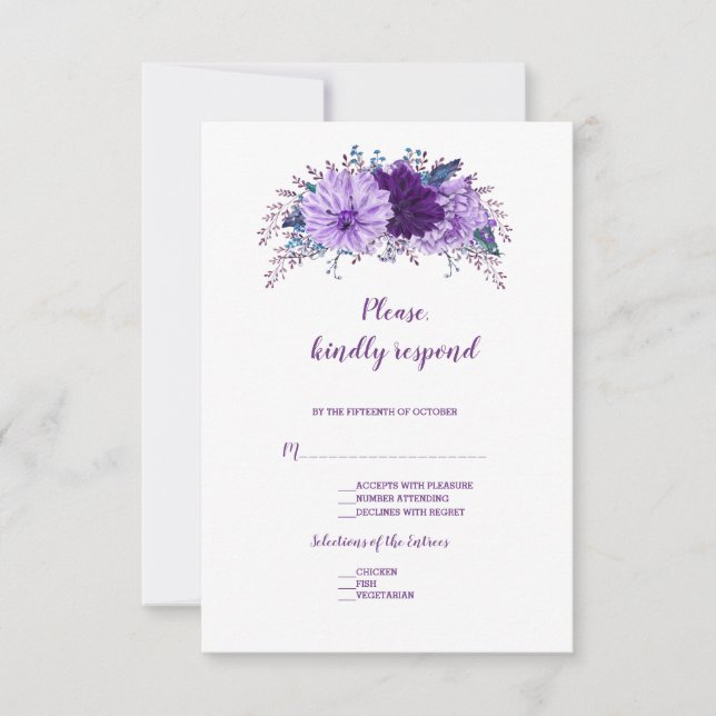 Boho Lavender Floral Plum Purple Wedding RSVP (Anverso)