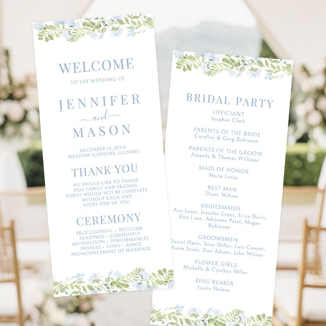 Boho Light Blue WildFlower Wedding Program Card (Subido por el creador)