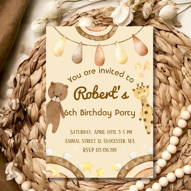 Boho lindo Oso y Giraffe Invitación de cumpleaños (Subido por el creador)