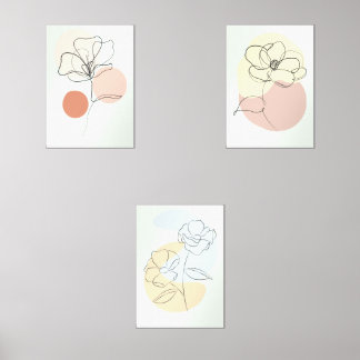 Boho Line Art Floral Wall Art Set of 3
