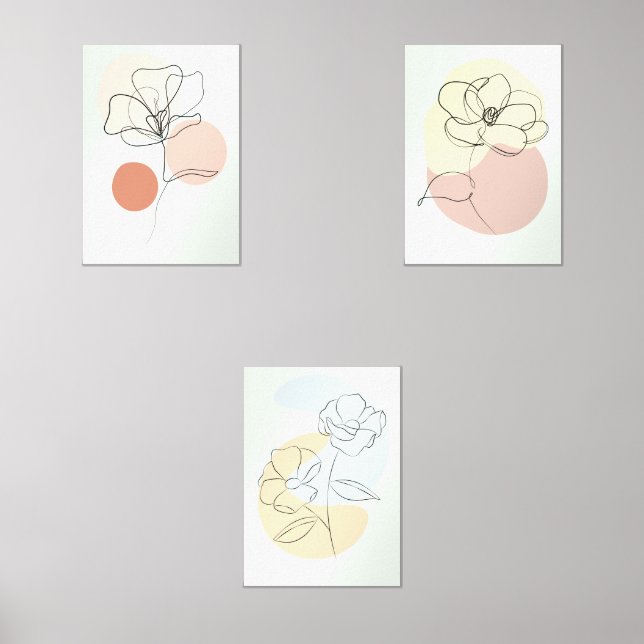 Boho Line Art Floral Wall Art Set of 3 (Anverso)