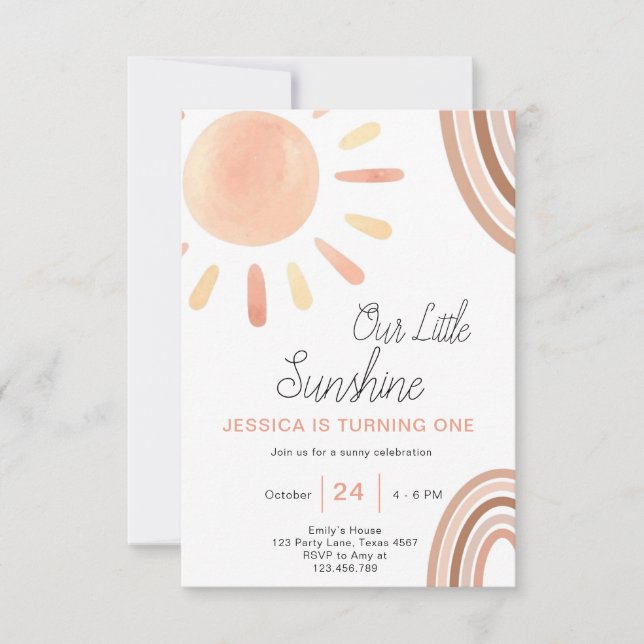 Boho Little Sunshine Primer cumpleaños Invitación  (Anverso)