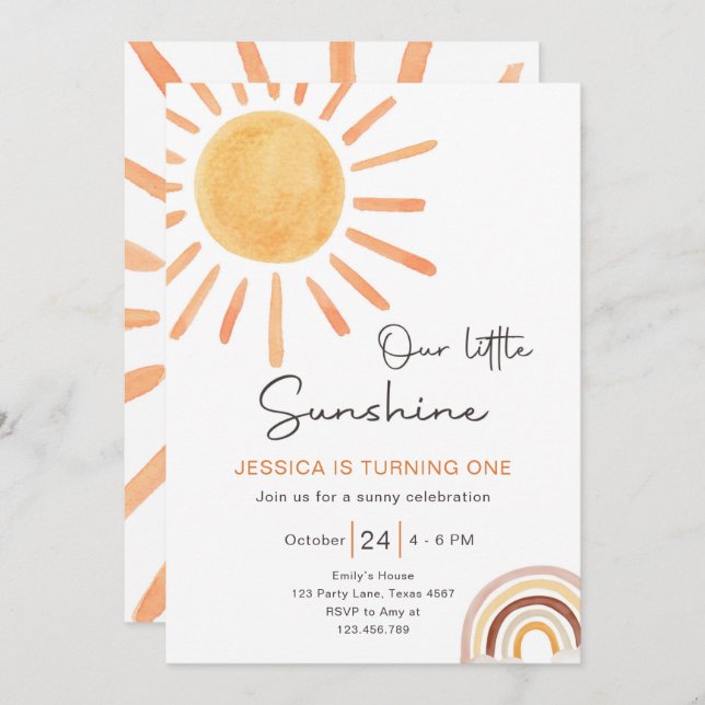 Boho Little Sunshine Primer cumpleaños Invitación  (Anverso / Reverso)
