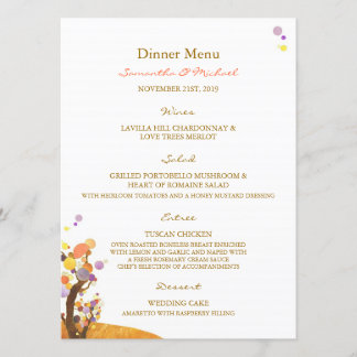 Boho Love Trees DIY Wedding Menú de la cena