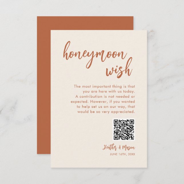 Boho luna de miel Wish QR Desear tarjeta de cierre (Anverso / Reverso)