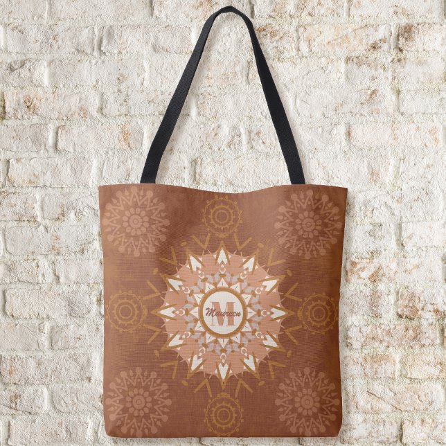 Boho Mandalas - Bolsa de tonos de tierra (Boho Mandalas - Earthtones Tote Bag by Leapfroglisics Shop)