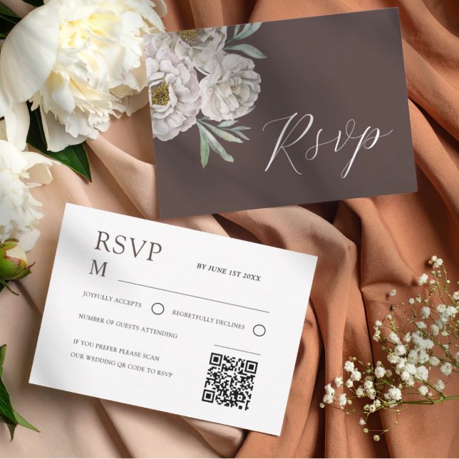 Boho Marrón y Floral Acuarela Off White RSVP (Subido por el creador)
