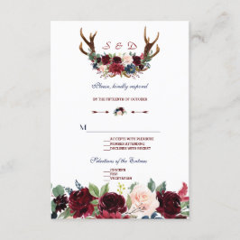 Boho Merlot Navy Antlers Floral Azul Boda RSVP
