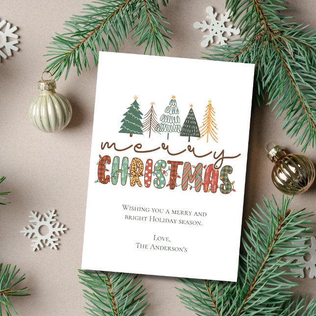 Boho Merry Christmas Trees un Navidad de moda (Personalized Boho Christmas Trees Christmas Lights Merry Christmas Card)