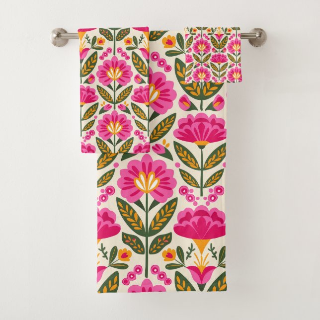 BOHO Mexican Talavera Flowers Fuchsia Pink Floral (In situ)
