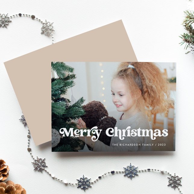 Boho minimalista / Feliz Navidad con foto (A neutral, boho holiday card that says "Merry Christmas" and features your favorite photo)