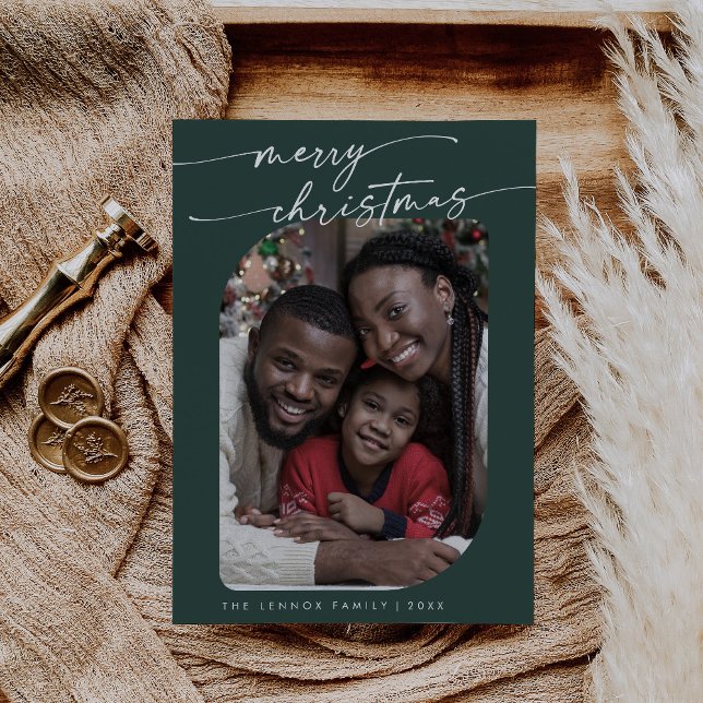 Boho Moda Dark Green Photo Cute Feliz Navidad (Subido por el creador)
