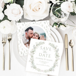 Boho Moda Greenery Save the Date Photo Invitation