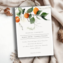 Boho Moda Naranja Blossom Invitación a la Boda Bot