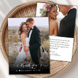 Boho Moda Script 2 Photo Boda Gracias Tarjeta<br><div class="desc">Boda De Guión Moderno De Moda Boho 2 Tarjeta De Gracias De Foto. Elegante plantilla de agradecimiento boda que incluye una foto vertical completa en el frente con el texto "Gracias" en una caligrafía con letras a mano rápida o tipografía guión de tipo cruz en relieve en blanco sobre la...</div>
