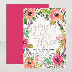 Boho Moda Young Wild e Invitación de tres cumpleañ