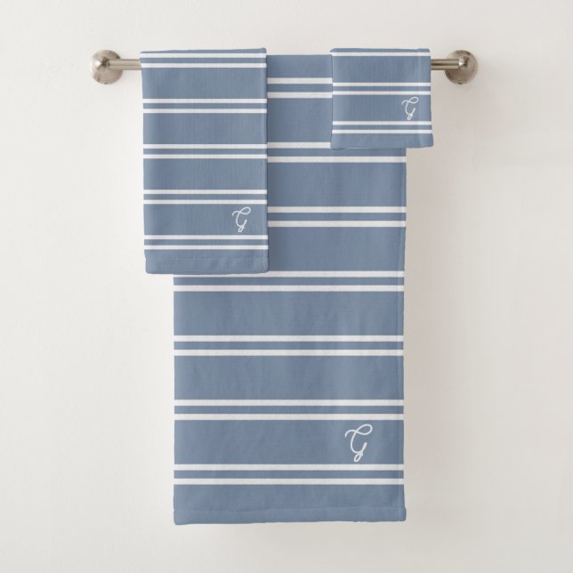 Boho Modern Monogrammed Name Striped Coastal Blue (In situ)