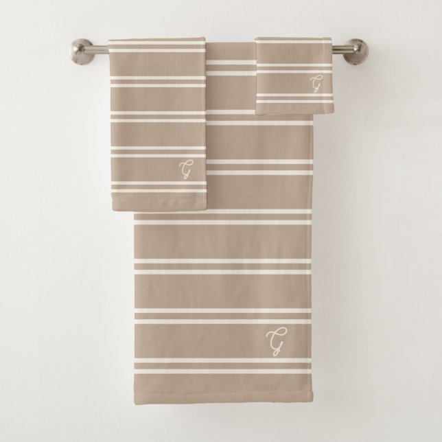 Boho Modern Monogrammed Name Striped Taupe (In situ)