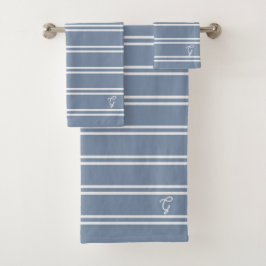 Boho Moderno Monograma Nombre Rayado Azul Costero