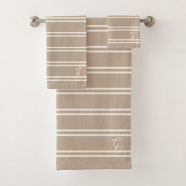 Boho Moderno Monograma Nombre Rayado Taupe