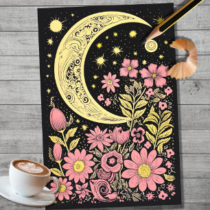 Boho Moon and Flowers 10 Papel de desconfianza