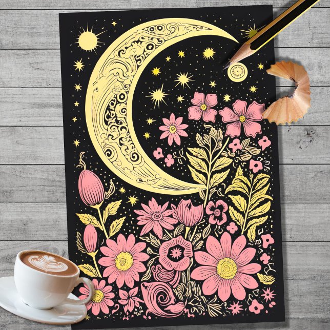 Boho Moon and Flowers 10 Papel de desconfianza (Subido por el creador)