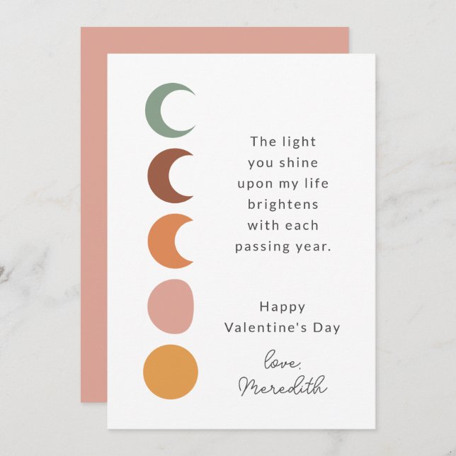 Boho Moons Inspirador diciendo tarjeta de San Vale (Anverso / Reverso)