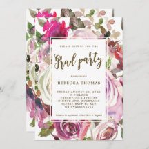 Boho morado floral Invitación a la fiesta de gradu