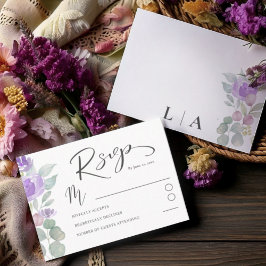 Boho Morple Floral Eucalyptus Wedding RSVP
