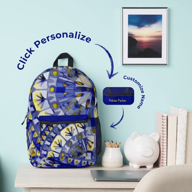 Boho Mosaic Tile Navy Blue Water - Mochila impresa (Subido por el creador)