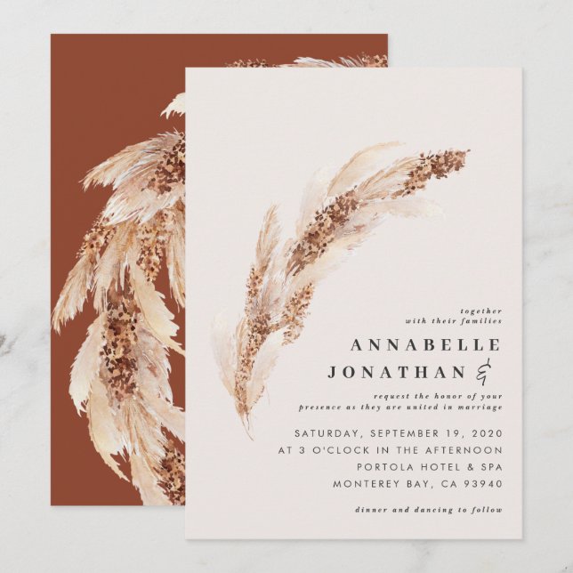 Boho natural pampas césped elegante boda (Anverso / Reverso)