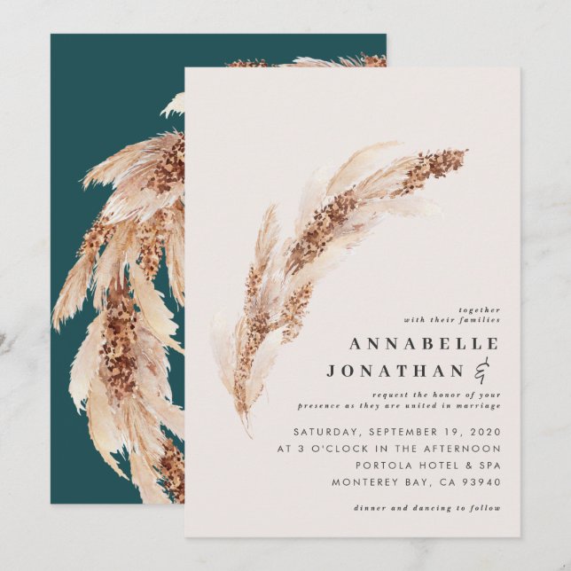 Boho natural pampas verde azulado césped elegante  (Anverso / Reverso)