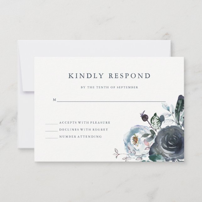 Boho Navy Peony Floral Wedding RSVP (Anverso)