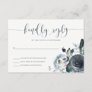 Boho Navy Peony RSVP Caligrafía moderna