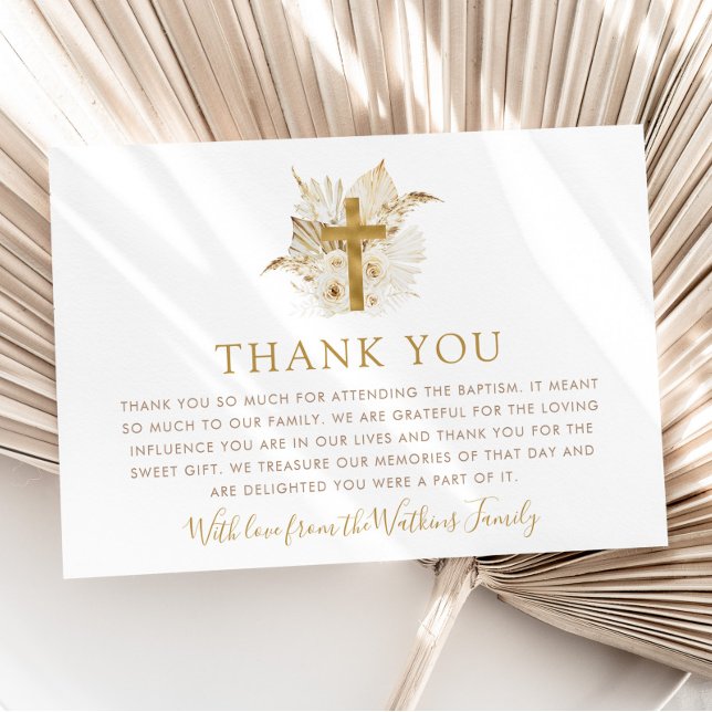 Boho Neutral Baptism Floral Gracias Tarjeta (Boho Neutral Floral Baptism Thank You Card - MATCHING ITEMS AVAILABLE)