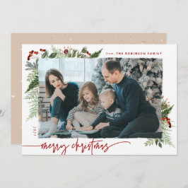 Boho Neutral Burgundy Rojo Feliz Navidad Foto