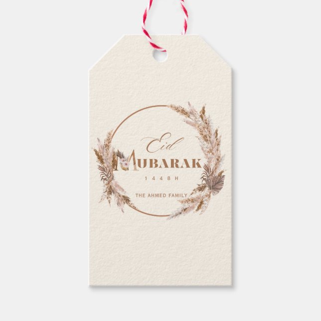 Boho Neutral Eid Mubarak Etiqueta de Regalo Elegan (Anverso)