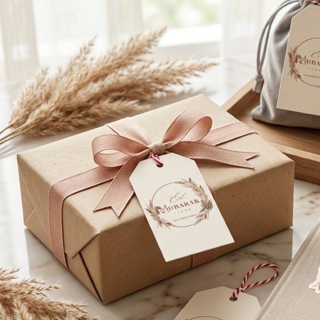 Boho Neutral Eid Mubarak Etiqueta de Regalo Elegan (Subido por el creador)