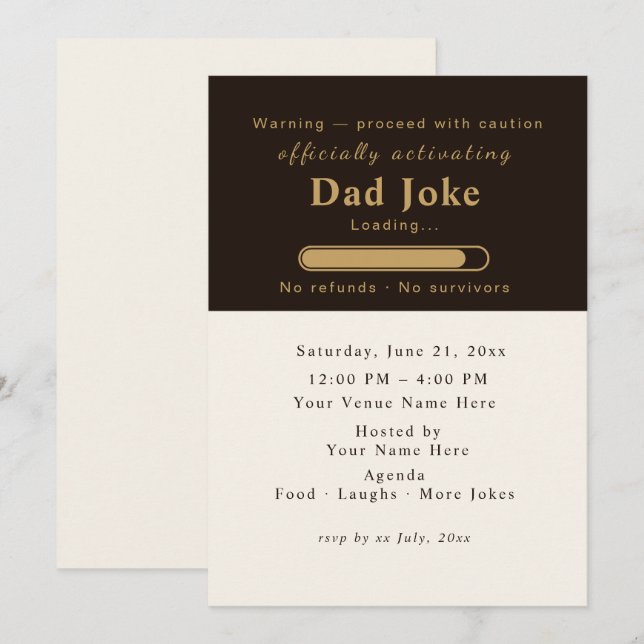 Boho Neutral Invitación estética | chiste de papá (Anverso / Reverso)