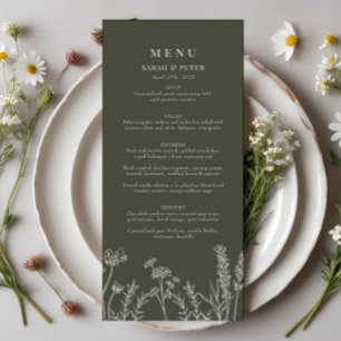Boho Olive Green Wildflower Boda Flat Menu