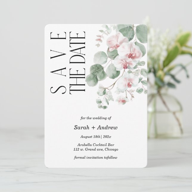 Boho Orquídea Rosa Guardar Fecha Plantilla Imprimi (Anverso de pie)