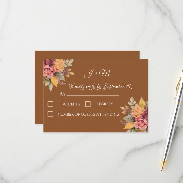 Boho otoño Floral Terracotta Wedding RSVP (Anverso/Reverso In Situ)